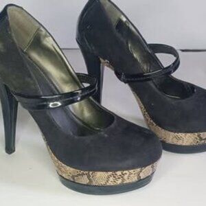 Paprika Black & Snake Print Heels sz 8.5